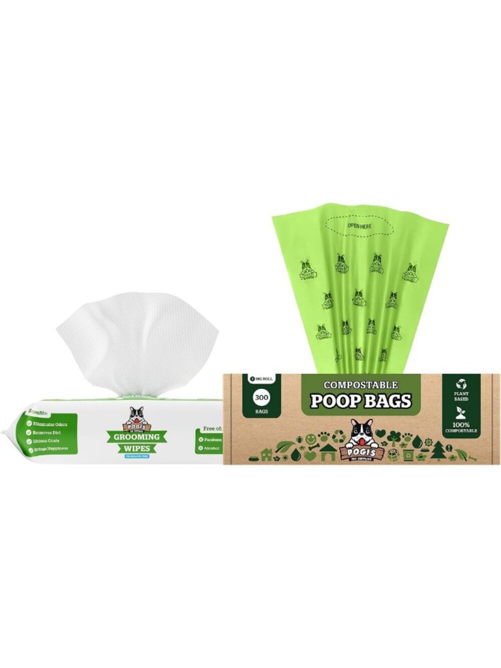 Eco-Friendly Dog Poop Bags & Wipes Bundle - 300 Bags & 100 Wipes for Easy